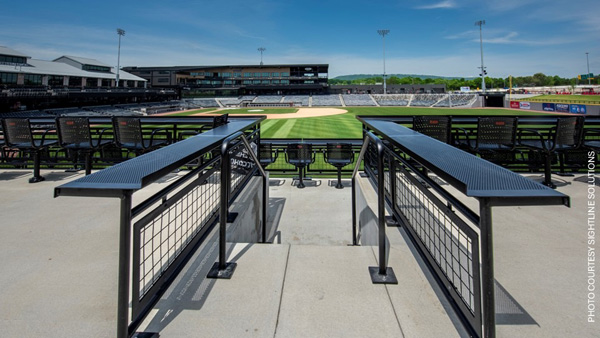 Metal railings evoke Chattanooga’s industrial history in a stadium design