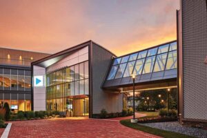 The community Hub and Welcome Center is the centerpiece of the campus