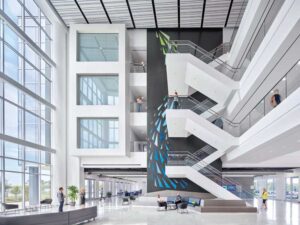 The open office design promotes collaboration.