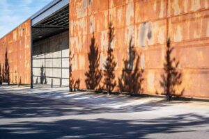 The material palette came from the desire to maintain a sense of cohesion and consistency with the airport campus. 