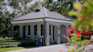 The Medalist Golf Club exterior features a thick aluminum standing seam roofing system in Inkwell, a low-gloss, charcoal gray color.