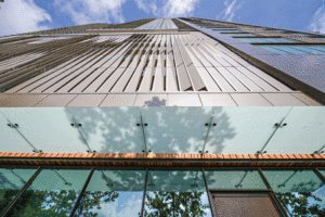 A close-up shot of the aluminum panels. 