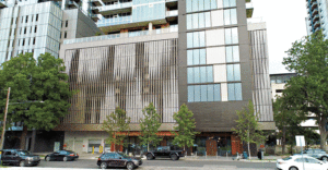 A close up shot of the angled aluminum fins shown to mimic radio waves. 