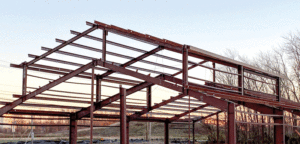 A close up shot at the metal framing of a building.