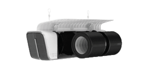 A product shot of a H13 True HEPA filter. The filter is black and white, on a white background.