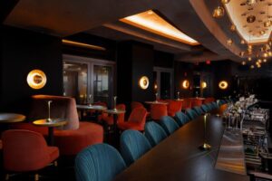 a bar with empty seating