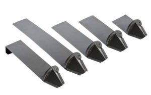 A row of ruler-shaped rods with pointed ends. 