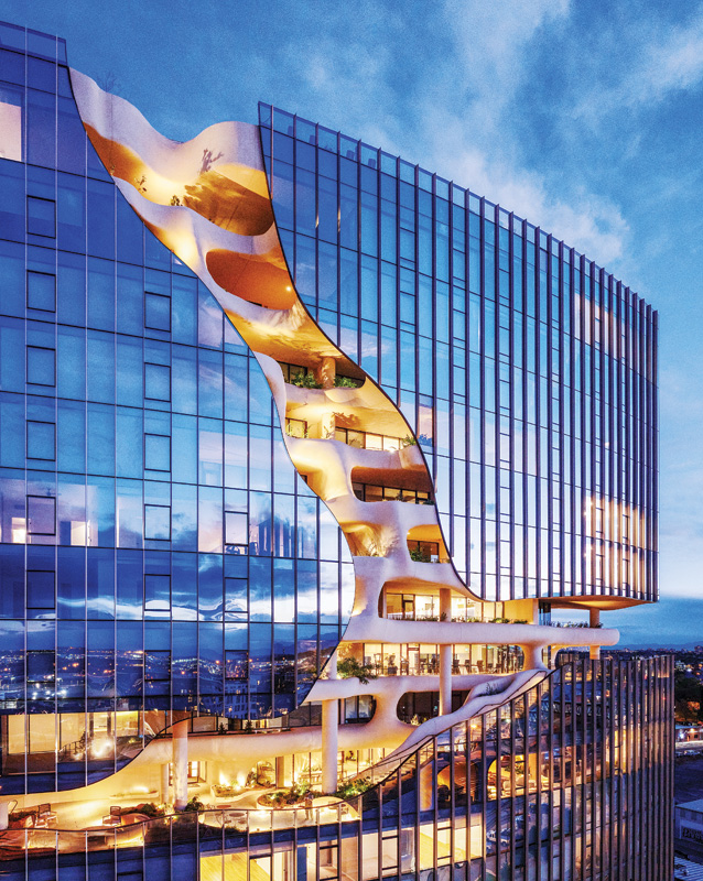 A close-up of the building's organic design.