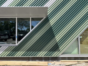 close up of ribbed metal panels exterior