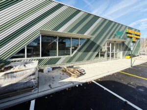 Diagonal placement of panels on building exterior