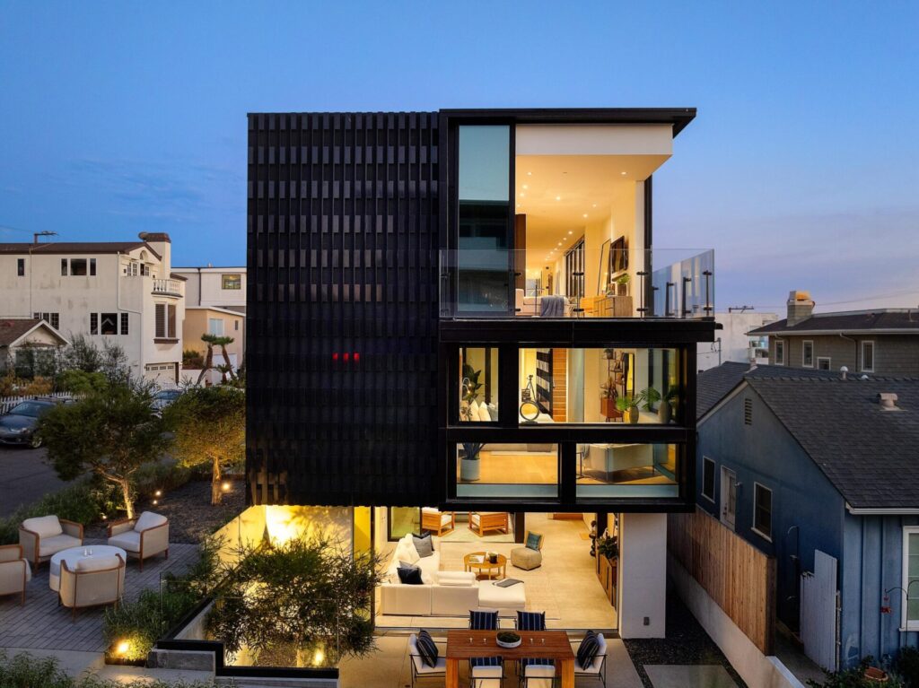 Exterior of Alma House at dusk