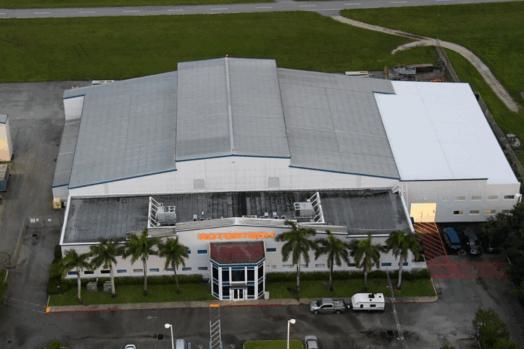 Overhead shot of large structure with grey roof