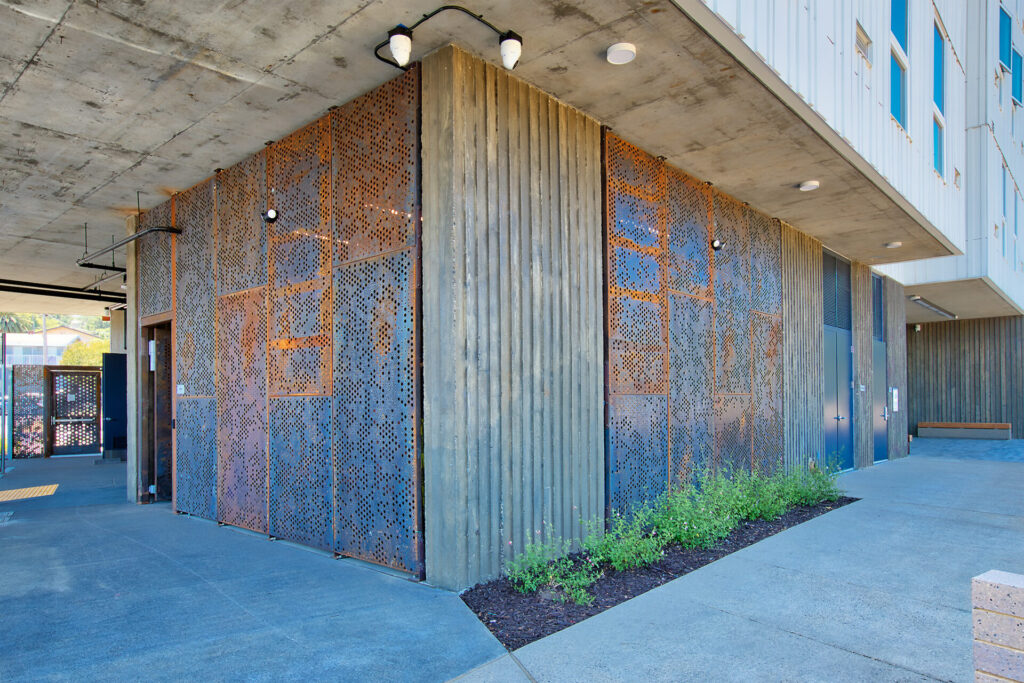 Metal panels on exterior wall