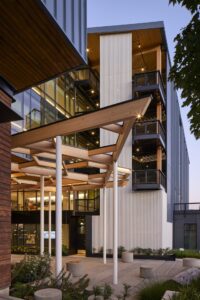 Close-up of metal panel building exterior