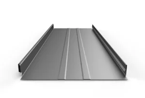 Dark grey shear panel, a flat metal panel with two impressed lines down the middle and upward-facing ridges.