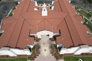 Stone-coated steel roofing on a church.