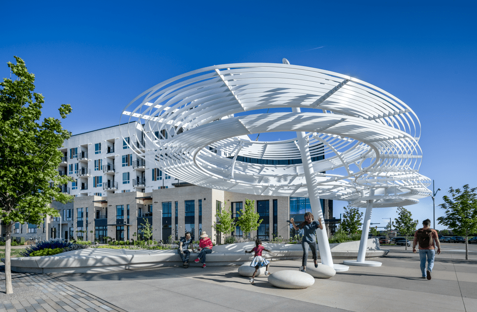 cloud-like aluminum and steel structure in park