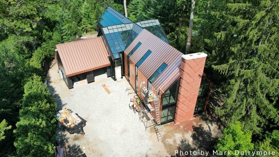 copper angled roof on conservatory building