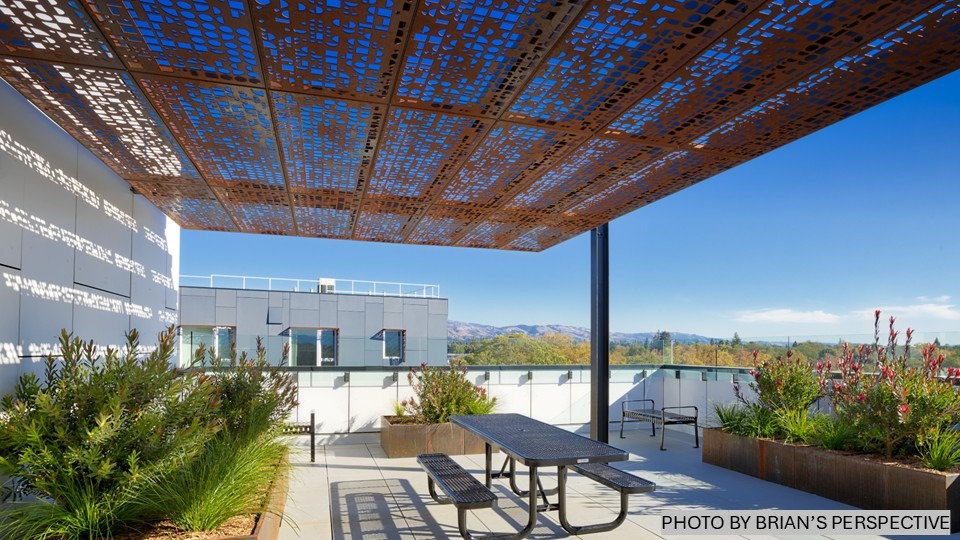 Outdoor metal shade structure.