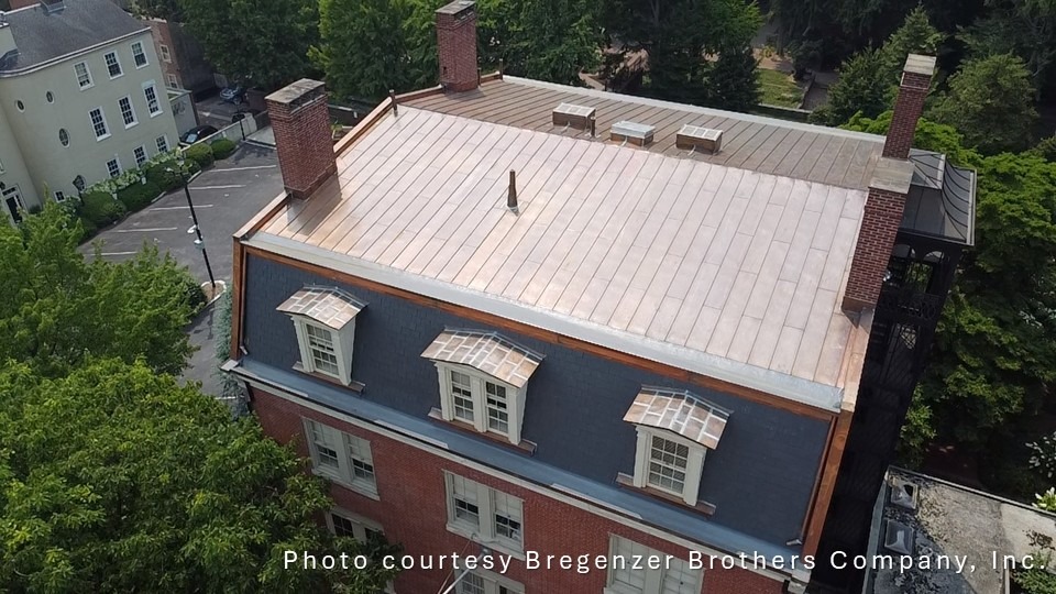 Overhead view of copper roofing