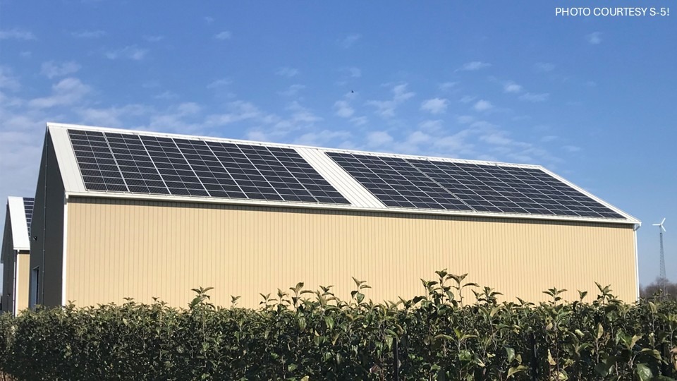 roofline power example with solar panels in a standing seam roof