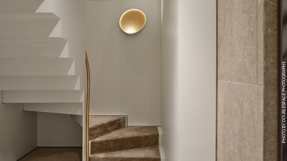 Lower level of steel staircase