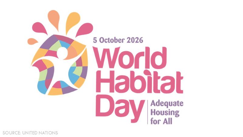 World Habitat Day 2026 graphic with the date October 5 and the theme “Adequate Housing for All.”